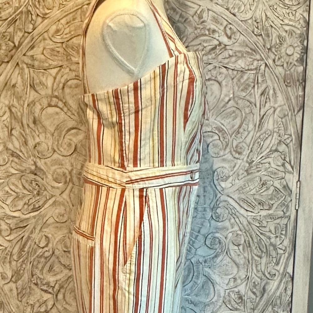 Maeve Cream and Orange Wide Leg Jumpsuit with Belt - Picture 2 of 6